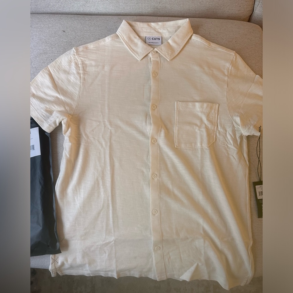 Cuts - Riva Slub Button Down - M, Bone, Classic Fit